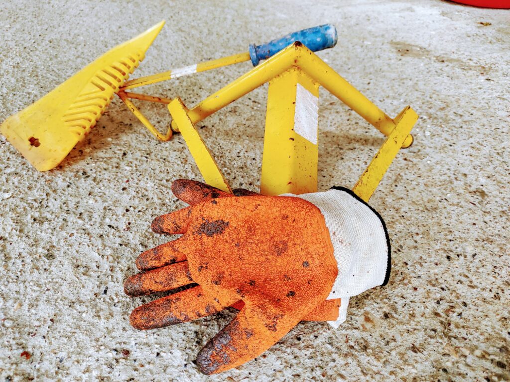 masonry tools and gloves
